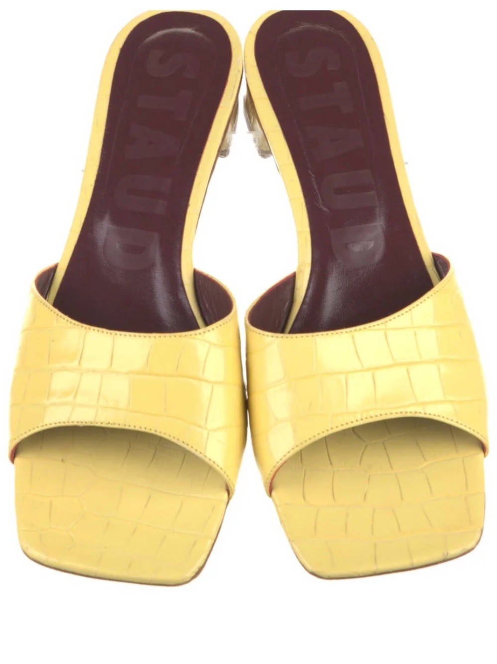 STAUD Yellow Croc-Embossed SIMONE Slide Sandals